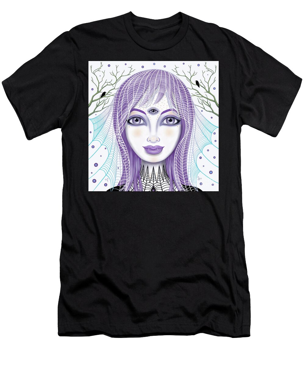 Fantasy T-Shirt featuring the digital art Insect Girl, Spiderella - Sq.White by Valerie White