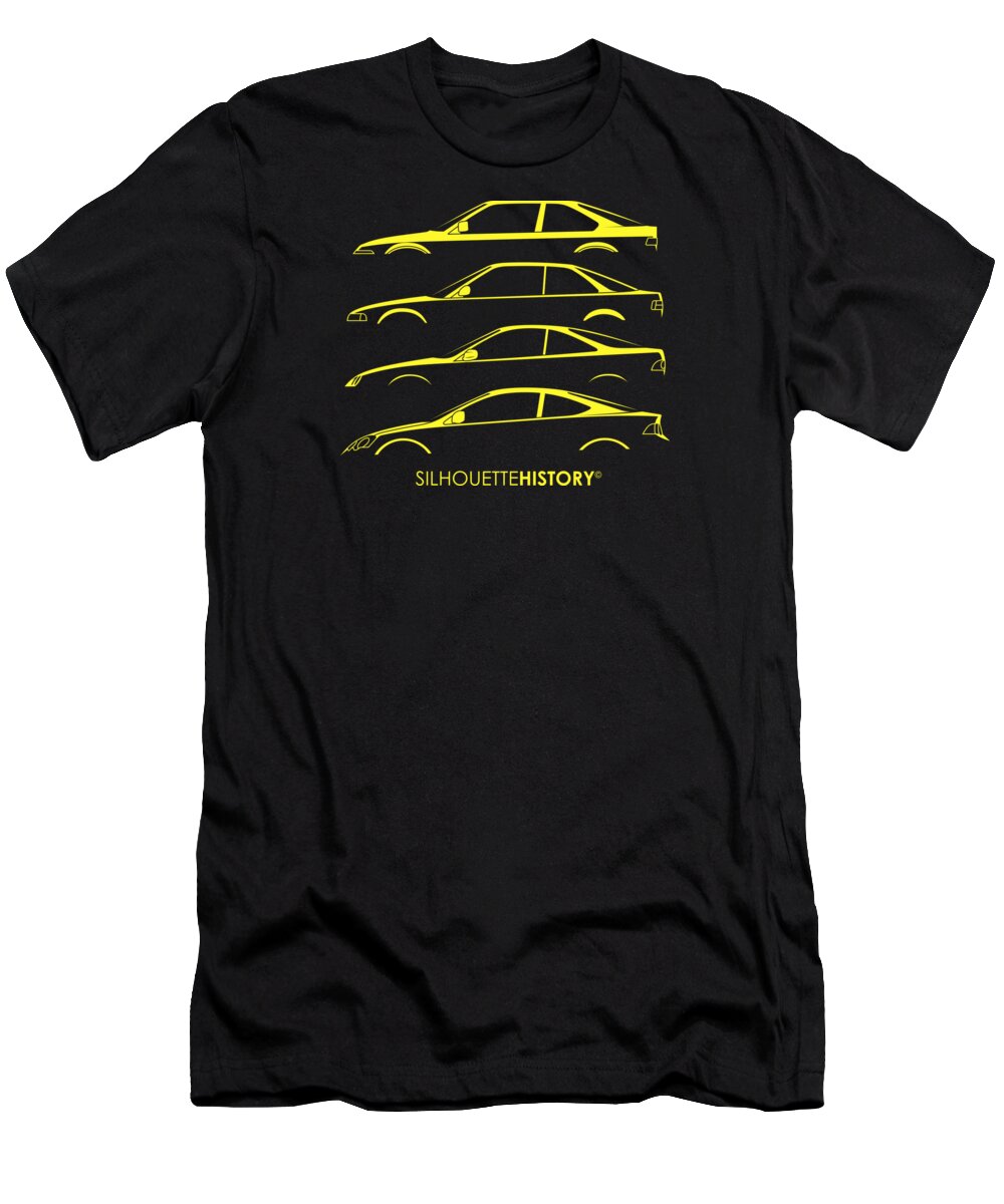 Compact Car T-Shirt featuring the digital art Integer Coupe SilhouetteHistory by Gabor Vida