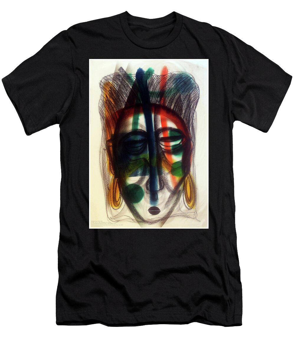 African T-Shirt featuring the painting It's Me I Am by Winston Saoli 1950-1995