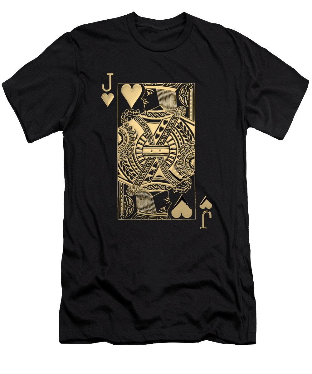 'gamble' Collection By Serge Averbukh T-Shirt featuring the digital art Jack of Hearts in Gold over Black by Serge Averbukh