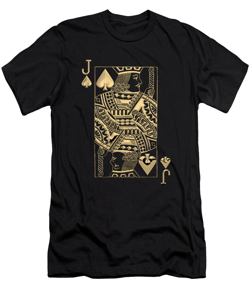 'gamble' Collection By Serge Averbukh T-Shirt featuring the digital art Jack of Spades in Gold over Black by Serge Averbukh