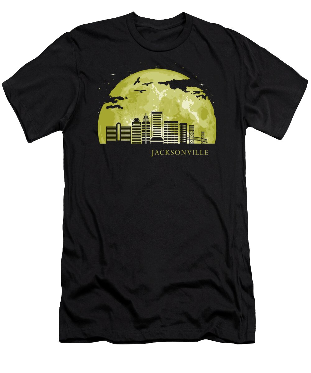 Jacksonville T-Shirt featuring the digital art JACKSONVILLE Moon Light Night Stars Skyline by Filip Schpindel