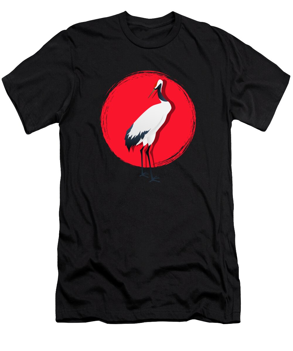 Crane T-Shirt featuring the digital art Japan Flag Crane Stork Japanese Culture Bird Gift by Thomas Larch