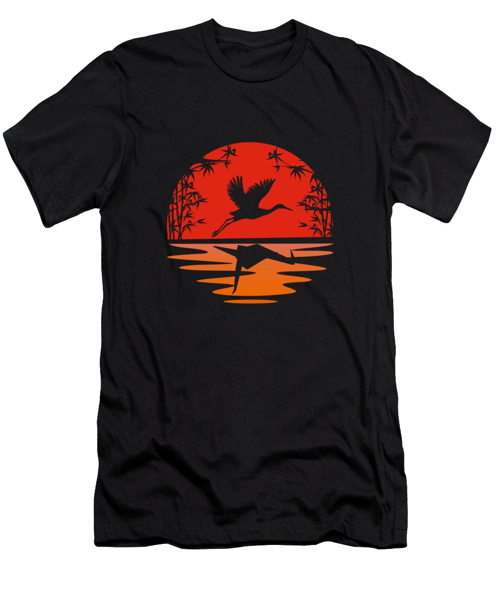 Crane T-Shirt featuring the digital art Japanese Culture Stork Crane Bird Watching Gift by Thomas Larch