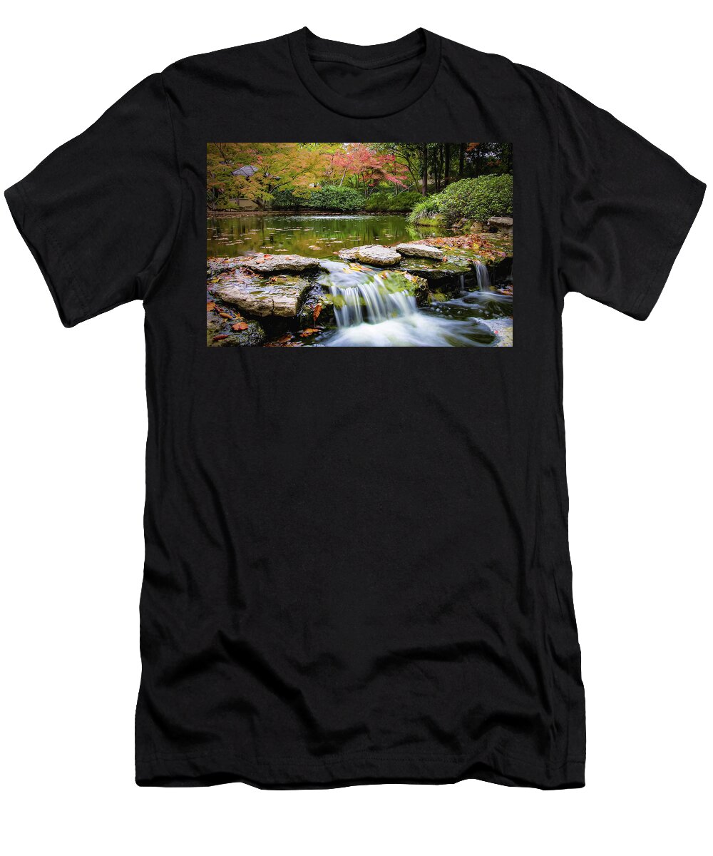 Japanesegarden T-Shirt featuring the photograph Japanese Garden in Fall by Pam Rendall