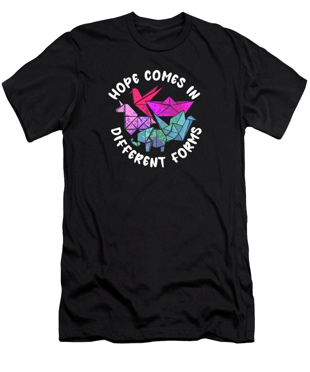 Paper T-Shirt featuring the digital art Japanese Paper Folding Origami Making Hope Life Quotes by Toms Tee Store
