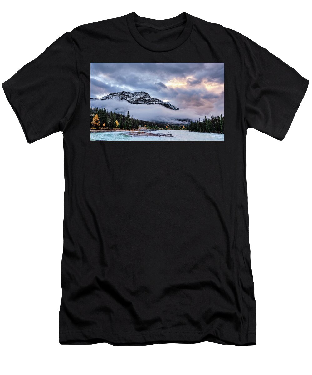 Cloud T-Shirt featuring the photograph Jasper Mountain In The Clouds by Carl Marceau