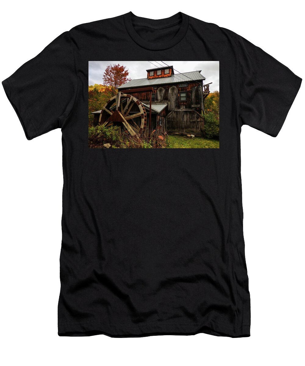 Jeffersonville T-Shirt featuring the photograph Jeffersonville Grist Mill in the Fall Jeffersonville VT by Toby McGuire
