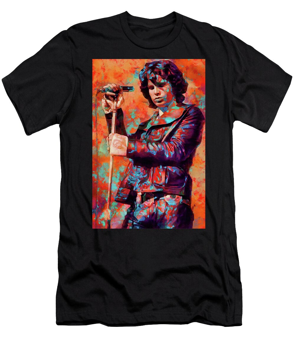Jim Morrison T-Shirt featuring the mixed media Jim Morrison Tribute Art Soul Kitchen by The Rocker Chic