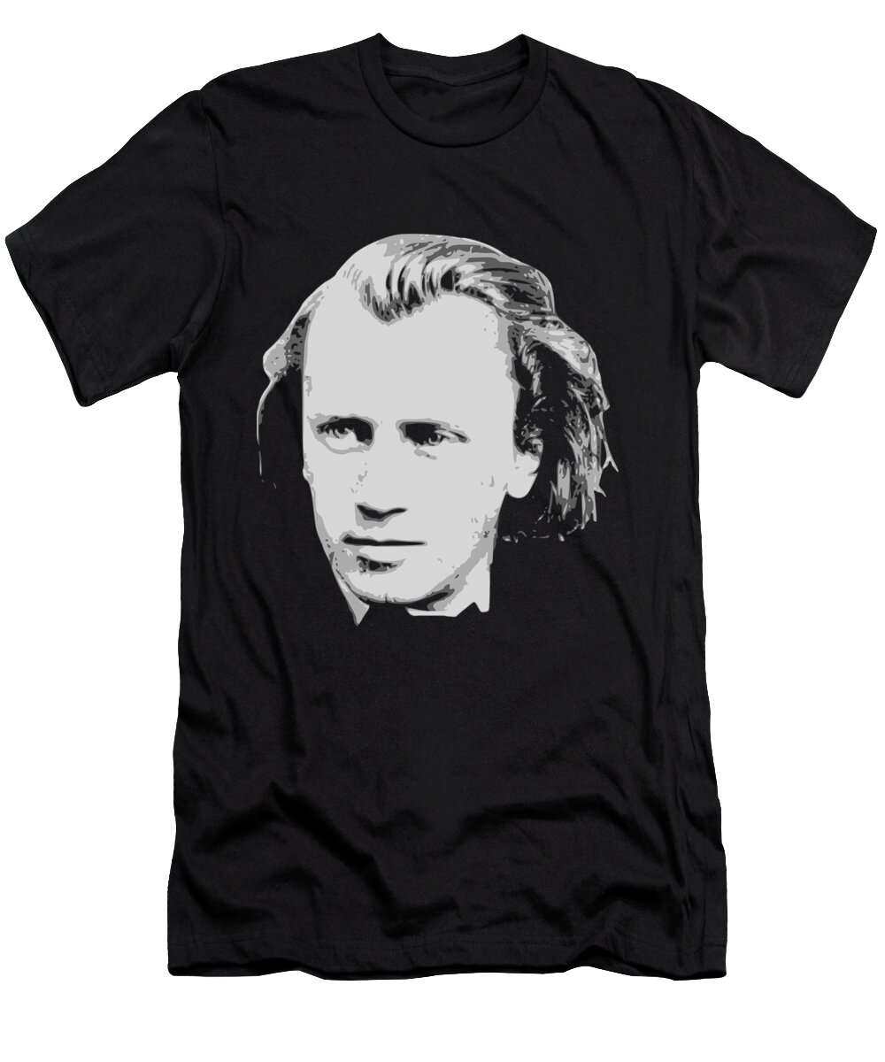 Johannes T-Shirt featuring the digital art Johannes Brahms Black and White by Filip Schpindel