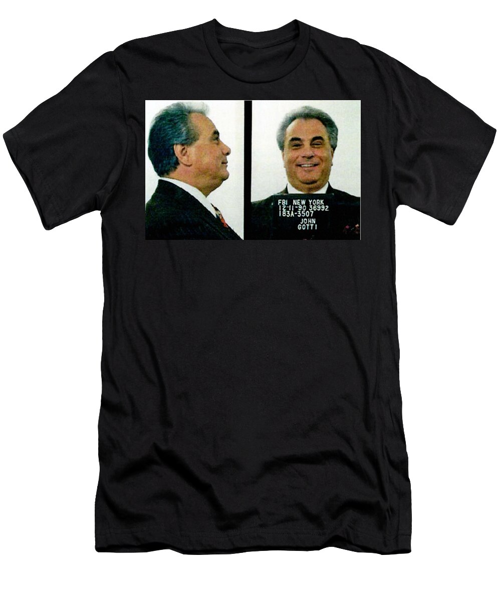 John Gotti T-Shirt featuring the painting John Gotti Mug Shot Mugshot by Tony Rubino