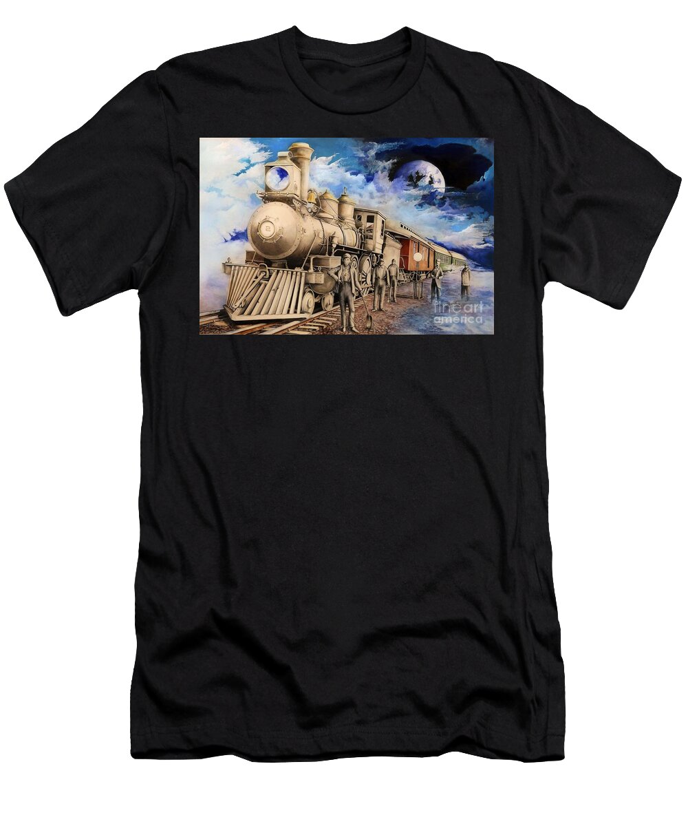 Train T-Shirt featuring the drawing Journey Through the Mists of Time by David Neace CPX
