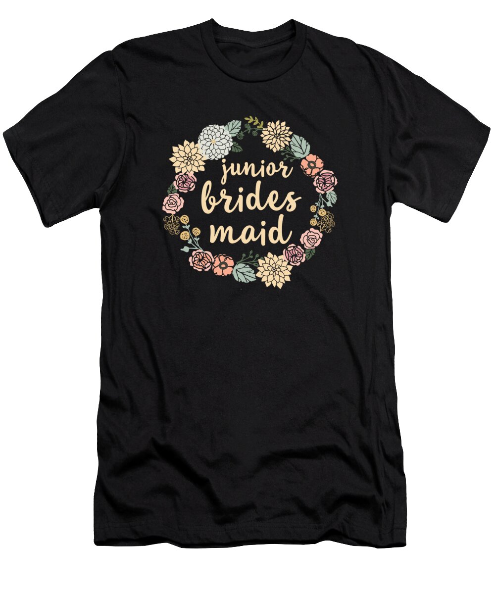 Junior T-Shirt featuring the glass art Junior Bridesmaid Blush Floral Wreath by Eboni Dabila