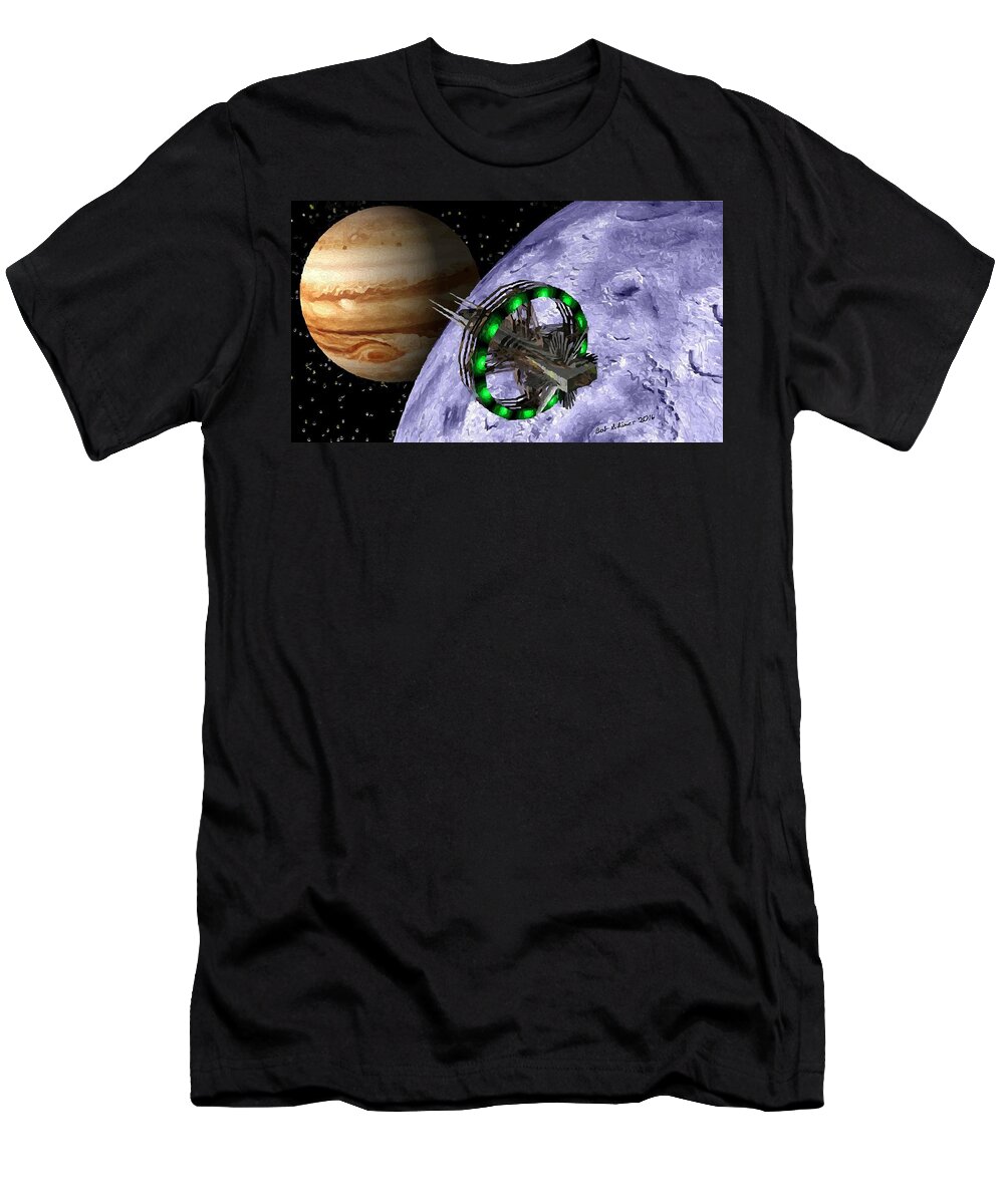 Digital Space Spaceship Jupiter Scifi T-Shirt featuring the digital art Jupiter Ascending by Bob Shimer
