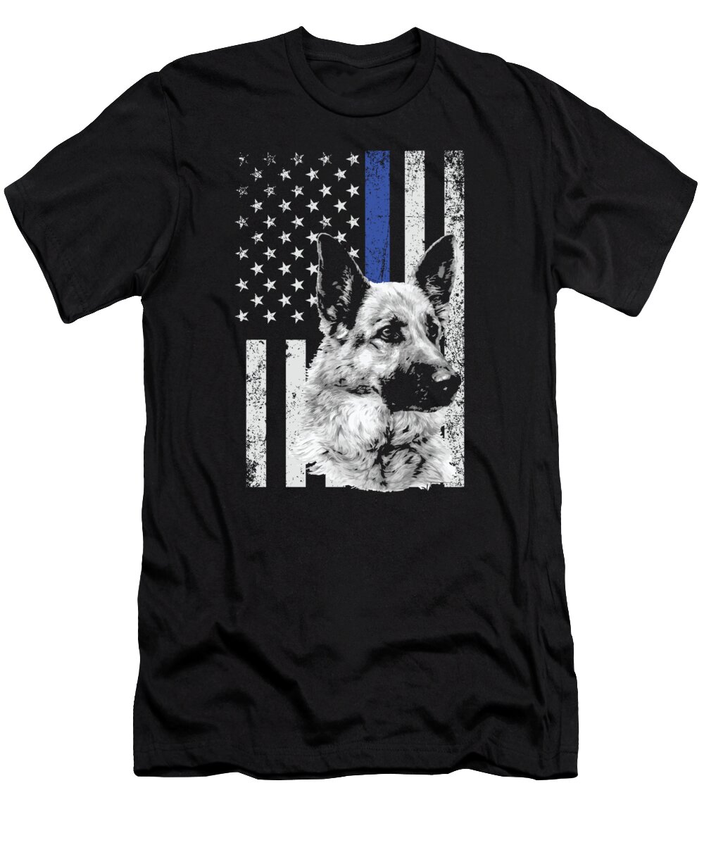 Sheriff T-Shirt featuring the digital art K9 Dog Police Officer American Flag Apparel USA Thin Blue Line Gift by Michael S