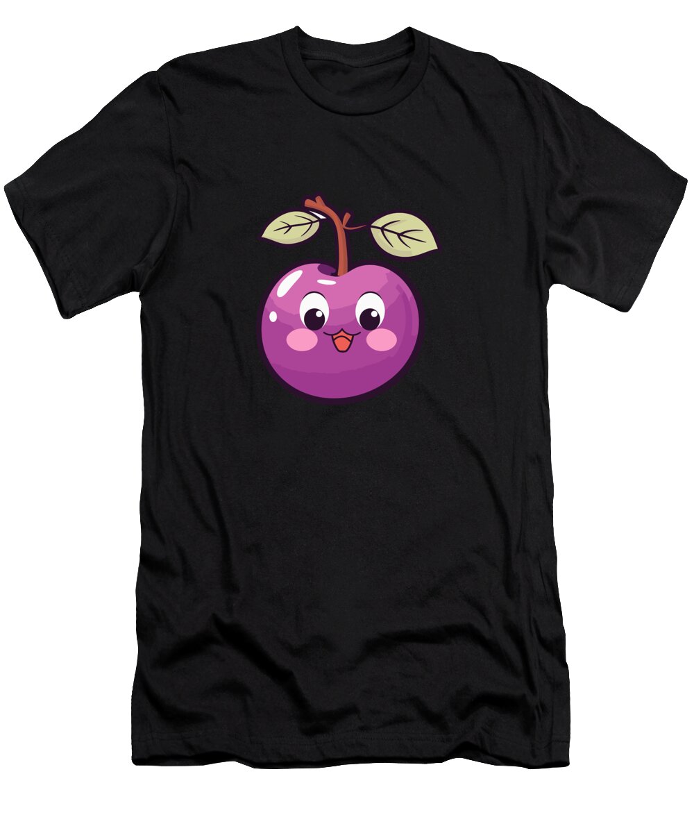 Kawaii Plum T-Shirt featuring the digital art Kawaii Plum - Delightfully Whimsical by Manuel Schmucker