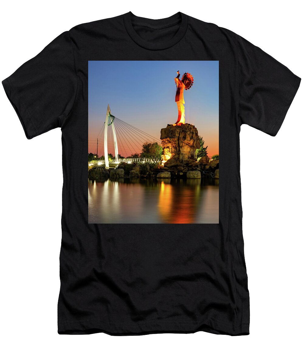 Wichita Kansas T-Shirt featuring the photograph Keeper Of The Plains At Dusk In Wichita Kansas by Gregory Ballos