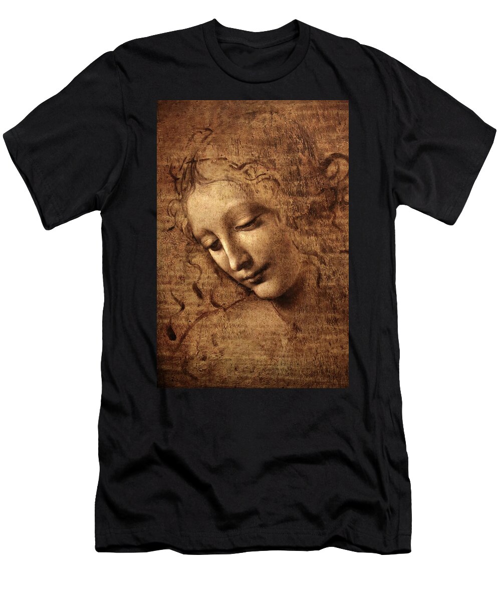 Leonardo T-Shirt featuring the painting La Scapigliata 1508 by Leonardo da Vinci