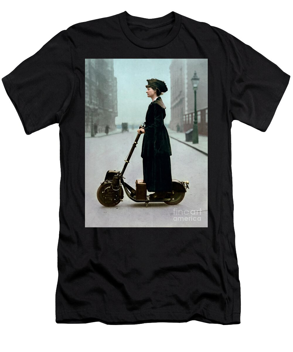 Scooter T-Shirt featuring the photograph Lady and the Scooter in 1916 by Franchi Torres