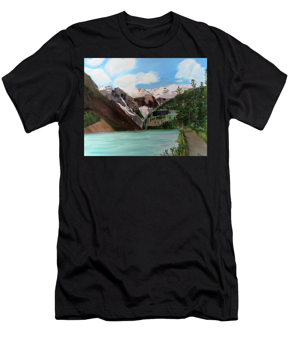 Alberta T-Shirt featuring the painting Lake Louise by Linda Feinberg