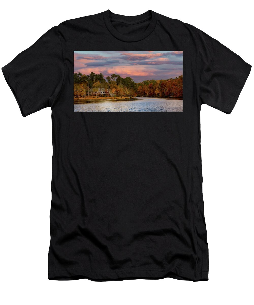 Buildings T-Shirt featuring the photograph Lakeside Home in Sunset Sky by Darryl Brooks