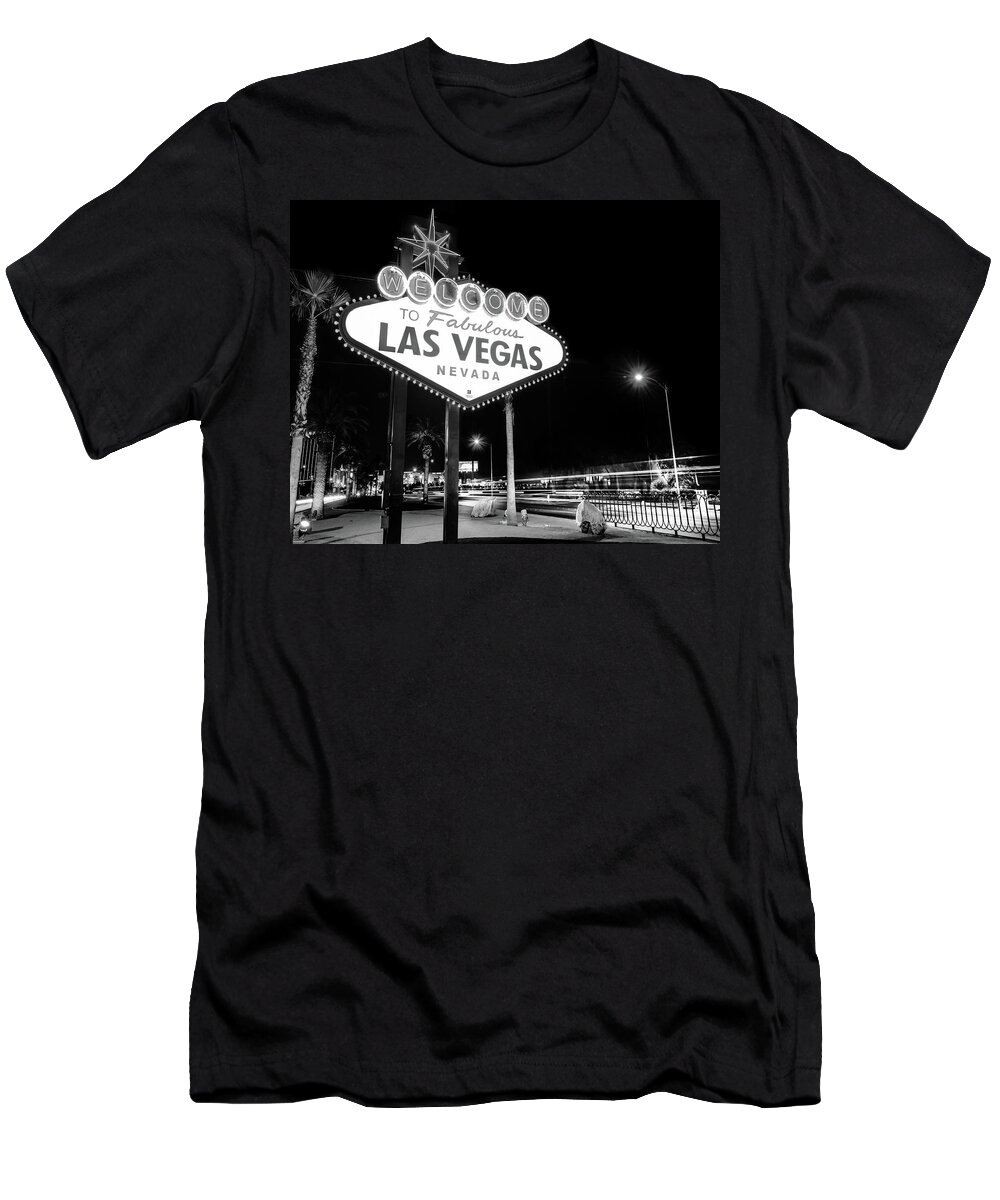 America T-Shirt featuring the photograph Las Vegas Famous Welcome Sign in Black and White by Gregory Ballos