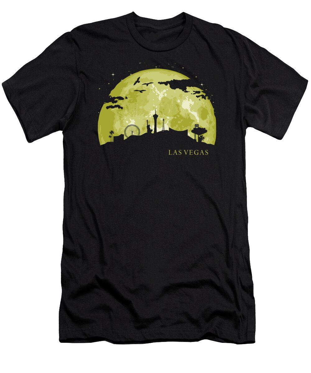 Nevada T-Shirt featuring the digital art LAS VEGAS Moon Light Night Stars Skyline by Filip Schpindel
