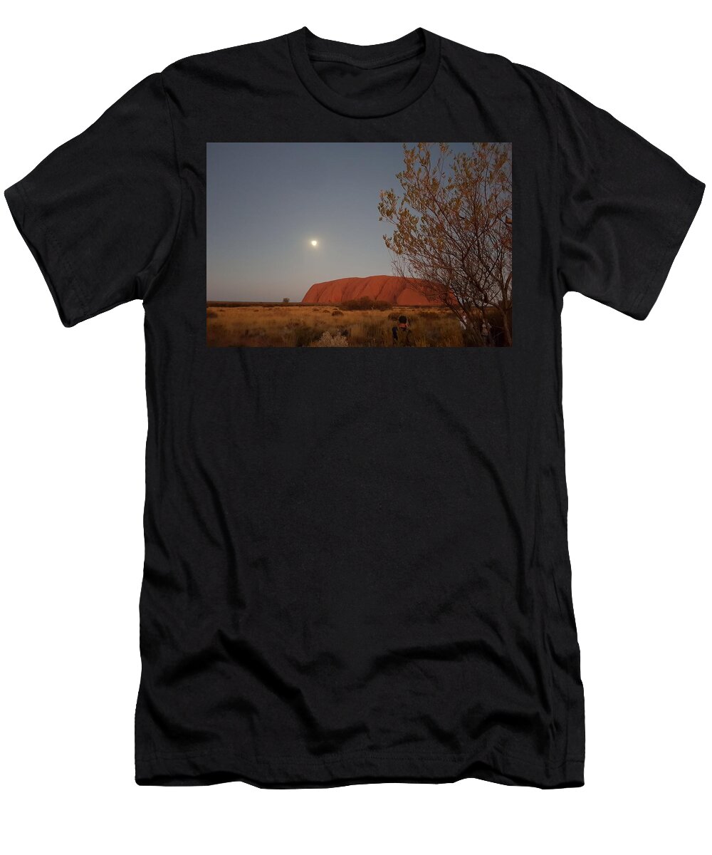 Beautiful; Nature Background; Landscape; Rocks; Cliffs; Rock Pool; Tourism; Travel; Summer; Holidays; Sea; Surf; Uluru T-Shirt featuring the photograph Last Light at Uluru Rock by Andre Petrov