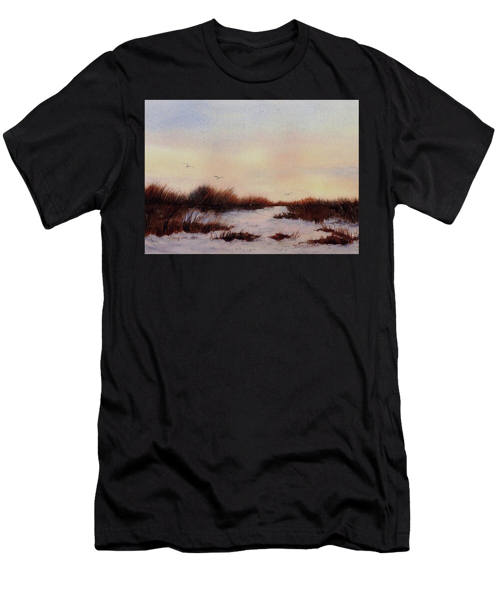 Seascape T-Shirt featuring the painting Last Light by Vikki Bouffard