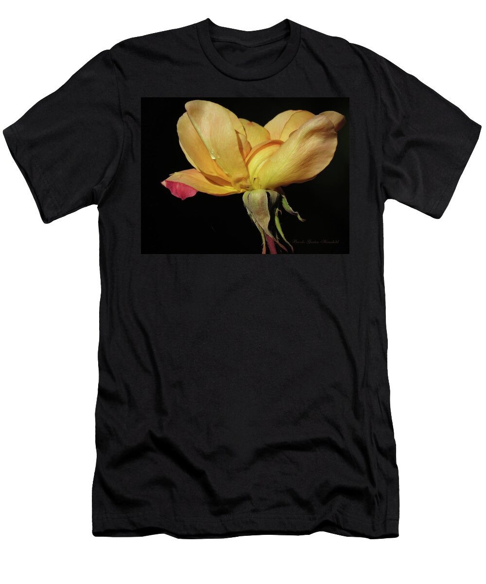 Last Yellow Rose Of Autumn T-Shirt featuring the photograph Last Yellow Rose of Autumn - Beauty at Any Age - Floral Photography - Roses by Brooks Garten Hauschild