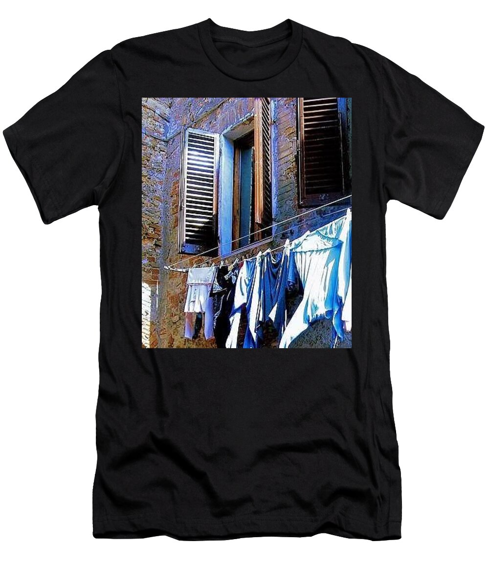 Laundry T-Shirt featuring the photograph Laundry Drying in the Sun by Juliette Becker