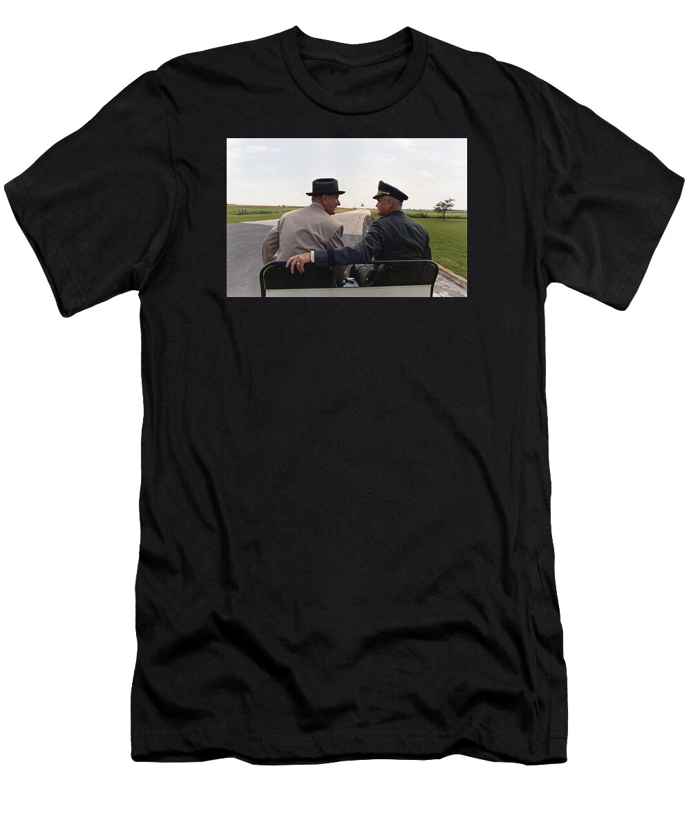 Lyndon Johnson T-Shirt featuring the photograph LBJ and General Westmoreland - 1968 by War Is Hell Store