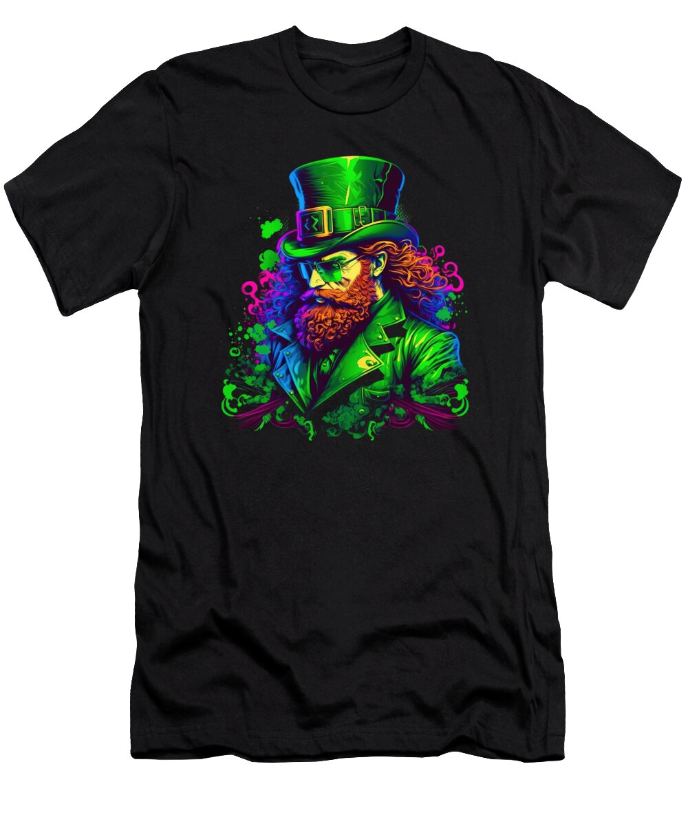 Cool T-Shirt featuring the digital art Leprechaun St Patricks Day Retro Abstract by Flippin Sweet Gear