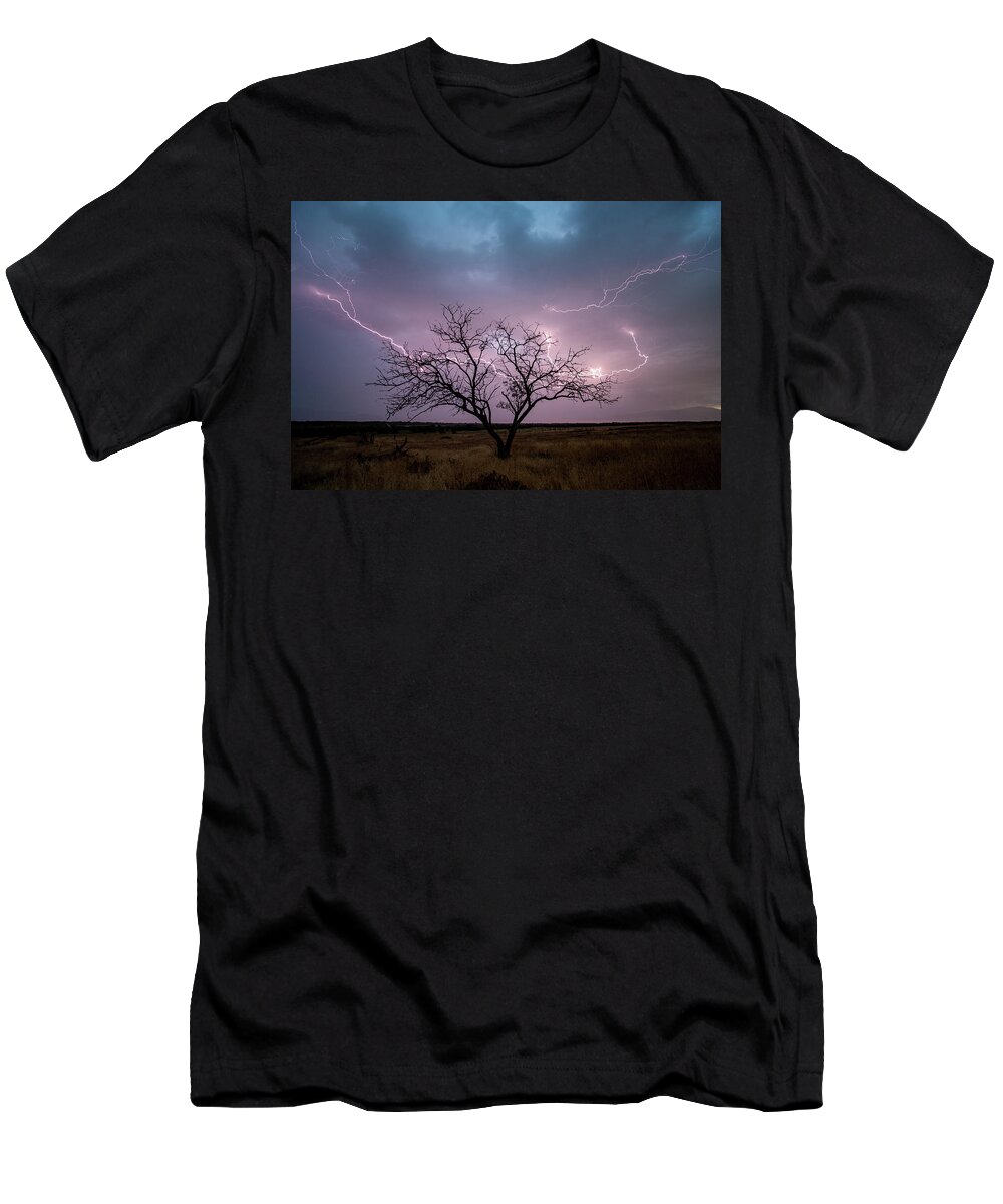 Storm T-Shirt featuring the photograph Lightning Tree by Wesley Aston