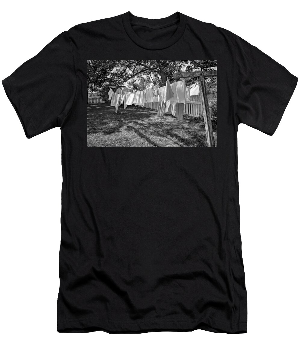 Laundry T-Shirt featuring the photograph Line Drying - Laundry by Nikolyn McDonald
