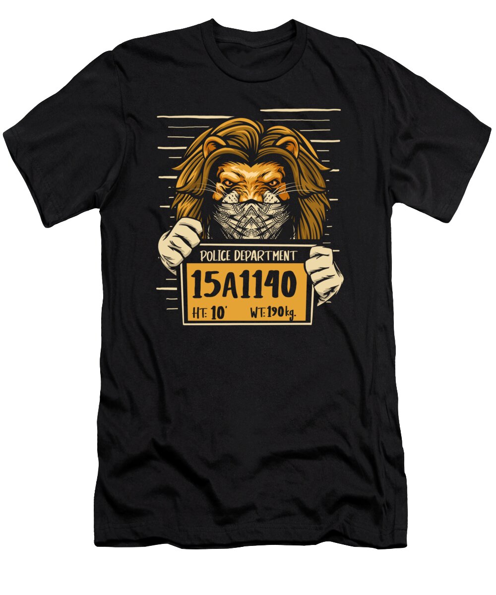 Lion T-Shirt featuring the digital art Lion Mugshot Big Cat Lioness Wildlife Animal - Lion by Crazy Squirrel