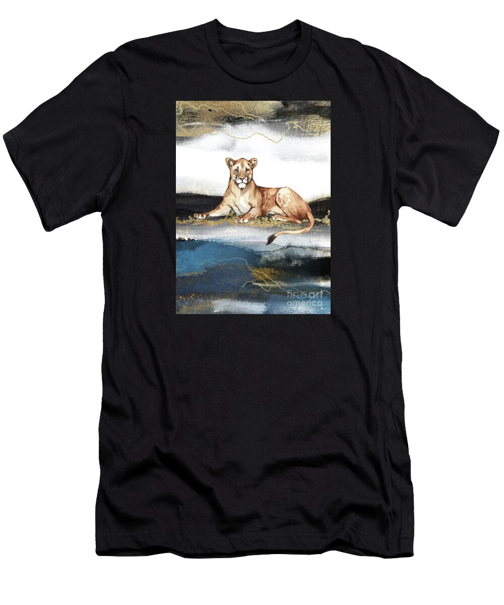 Lioness T-Shirt featuring the painting Lioness Watercolor Animal Art Painting by Garden Of Delights