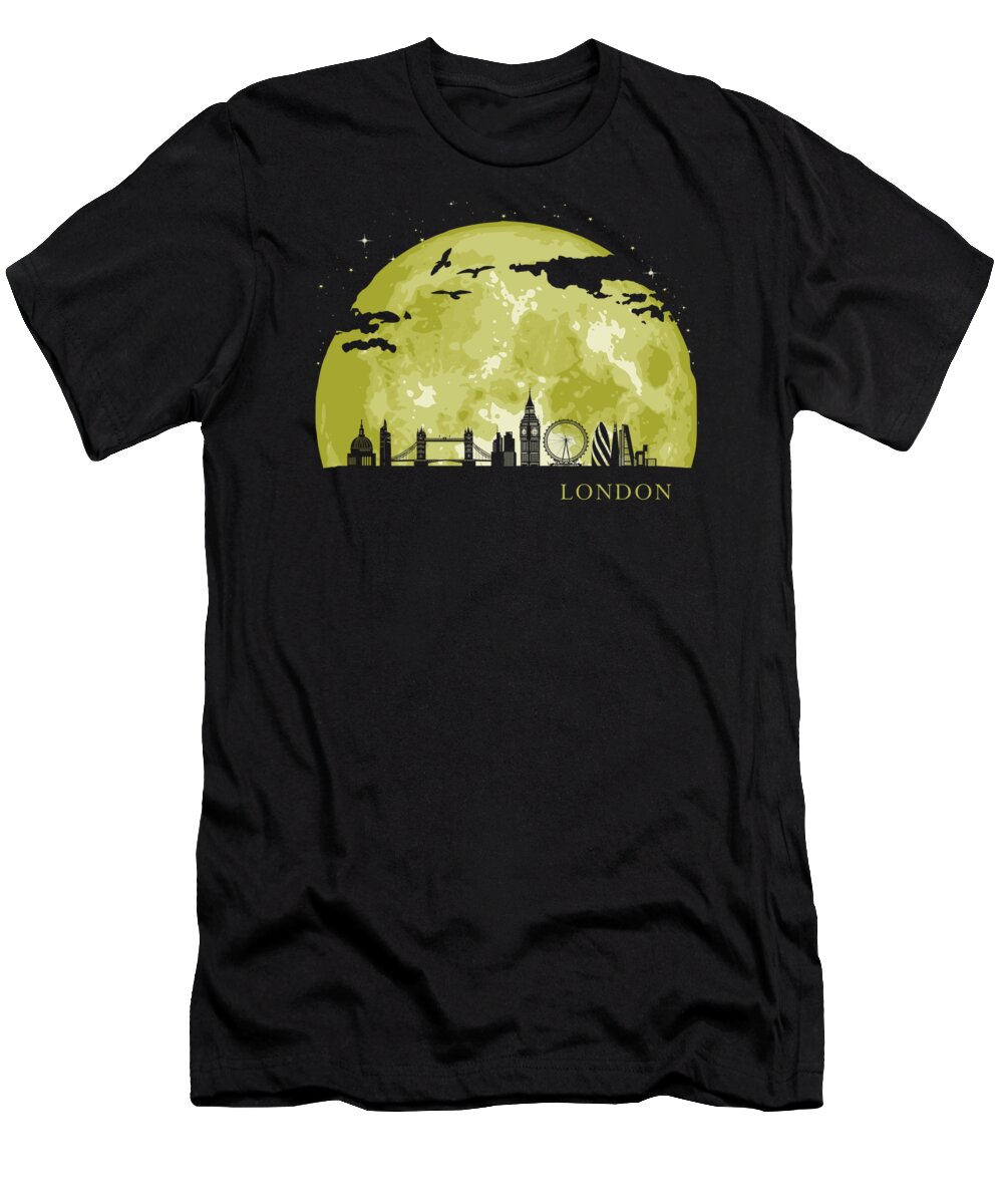 Uk T-Shirt featuring the digital art LONDON Moon Light Night Stars Skyline by Filip Schpindel