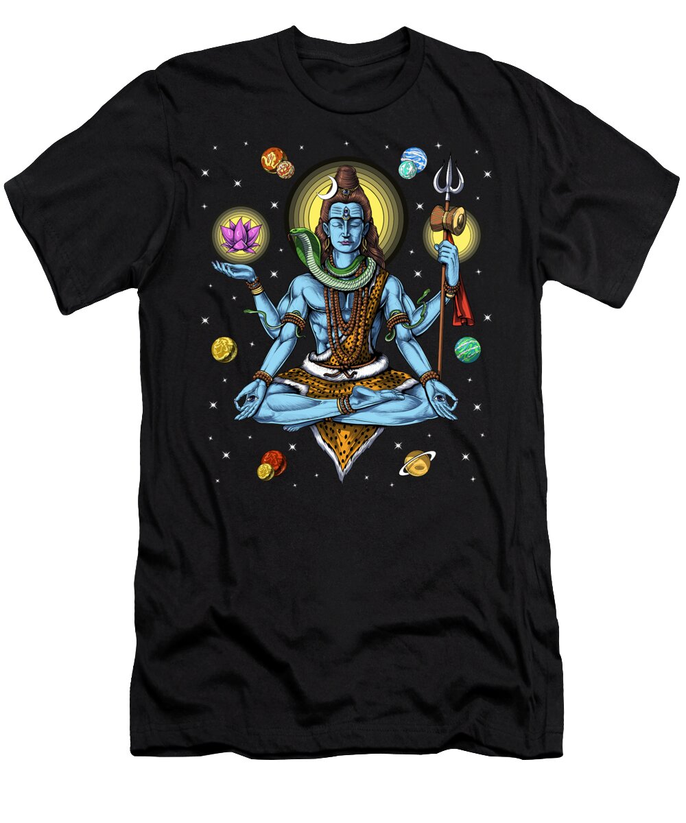 Hindu T-Shirt featuring the digital art Lord Shiva Space Meditation by Nikolay Todorov