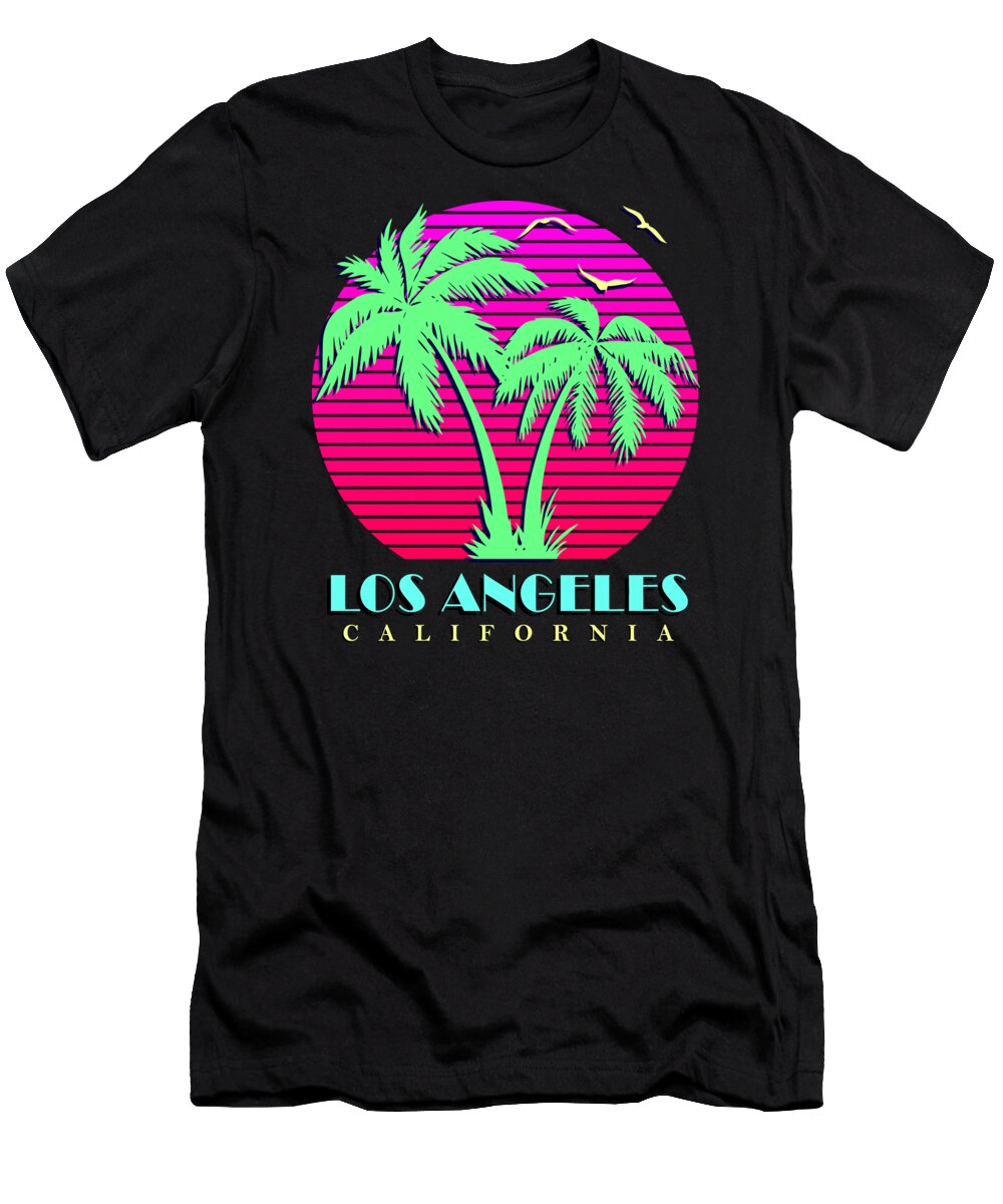 Classic T-Shirt featuring the digital art Los Angeles California Retro Palm Trees Sunset by Filip Schpindel