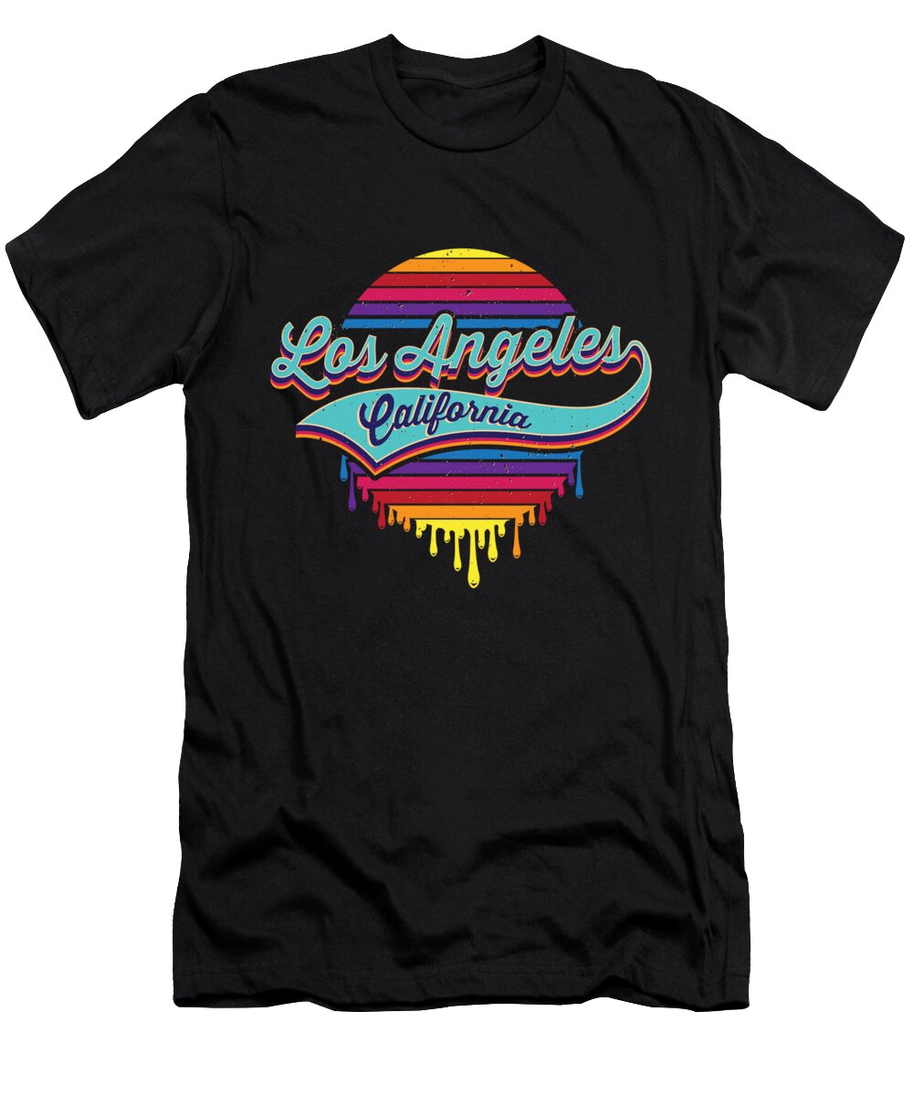 Echo Park Hollywood Hills T-Shirt featuring the digital art Los Angeles California Typographic Dripping Paint Design by Lance Gambis