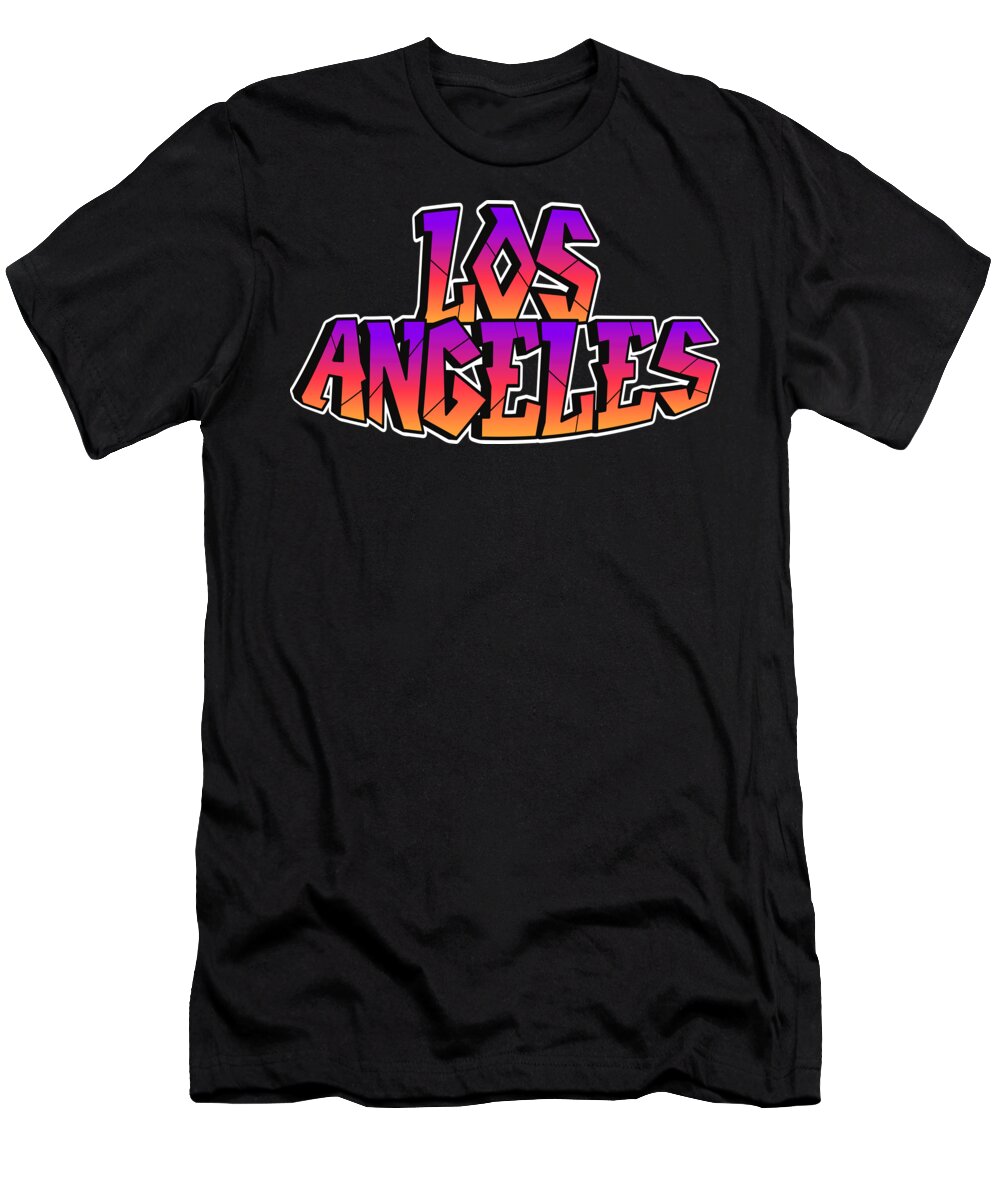 Los Angeles T-Shirt featuring the digital art Los Angeles Coastal Charms And Urban Delights by DNT Prints