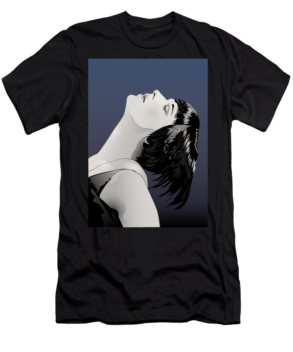 Louise Brooks Official T-Shirt featuring the digital art Louise Brooks in Berlin - Sapphire Nocturne by Louise Brooks