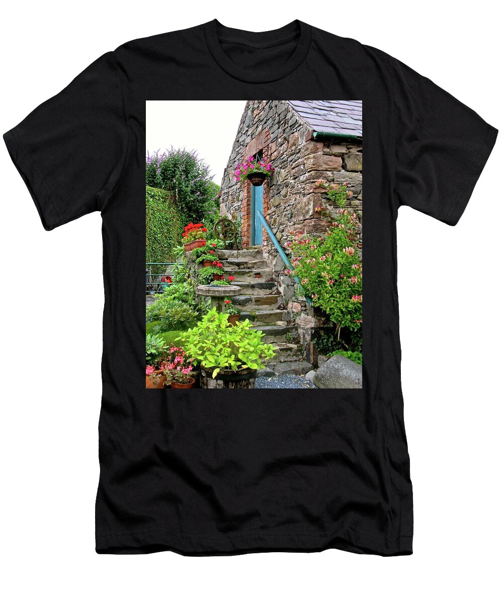 Cottage Stairs Plants T-Shirt featuring the photograph Lovely Irish Cottage by Stephanie Moore