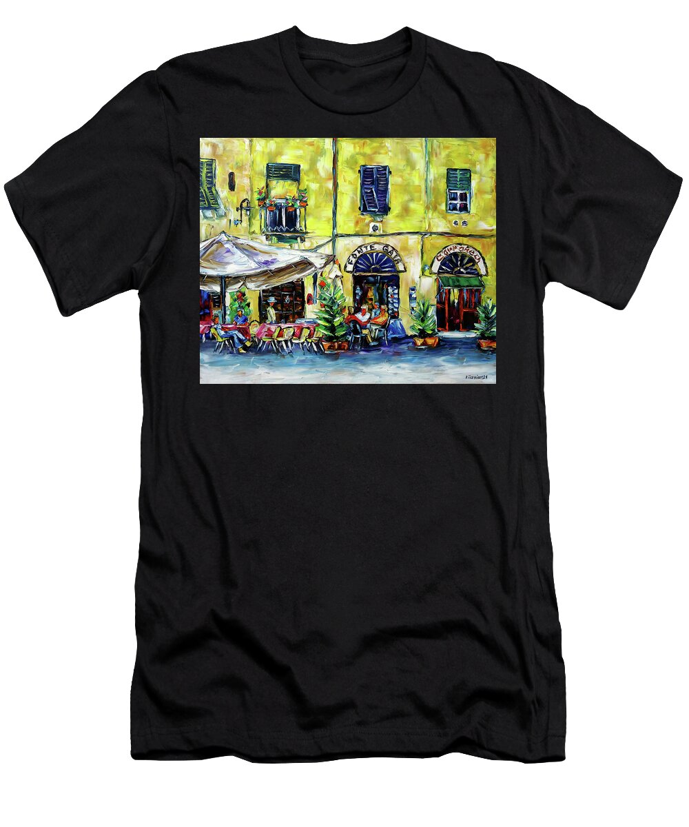 People In The Cafe T-Shirt featuring the painting Lucca, Piazza Anfiteatro by Mirek Kuzniar