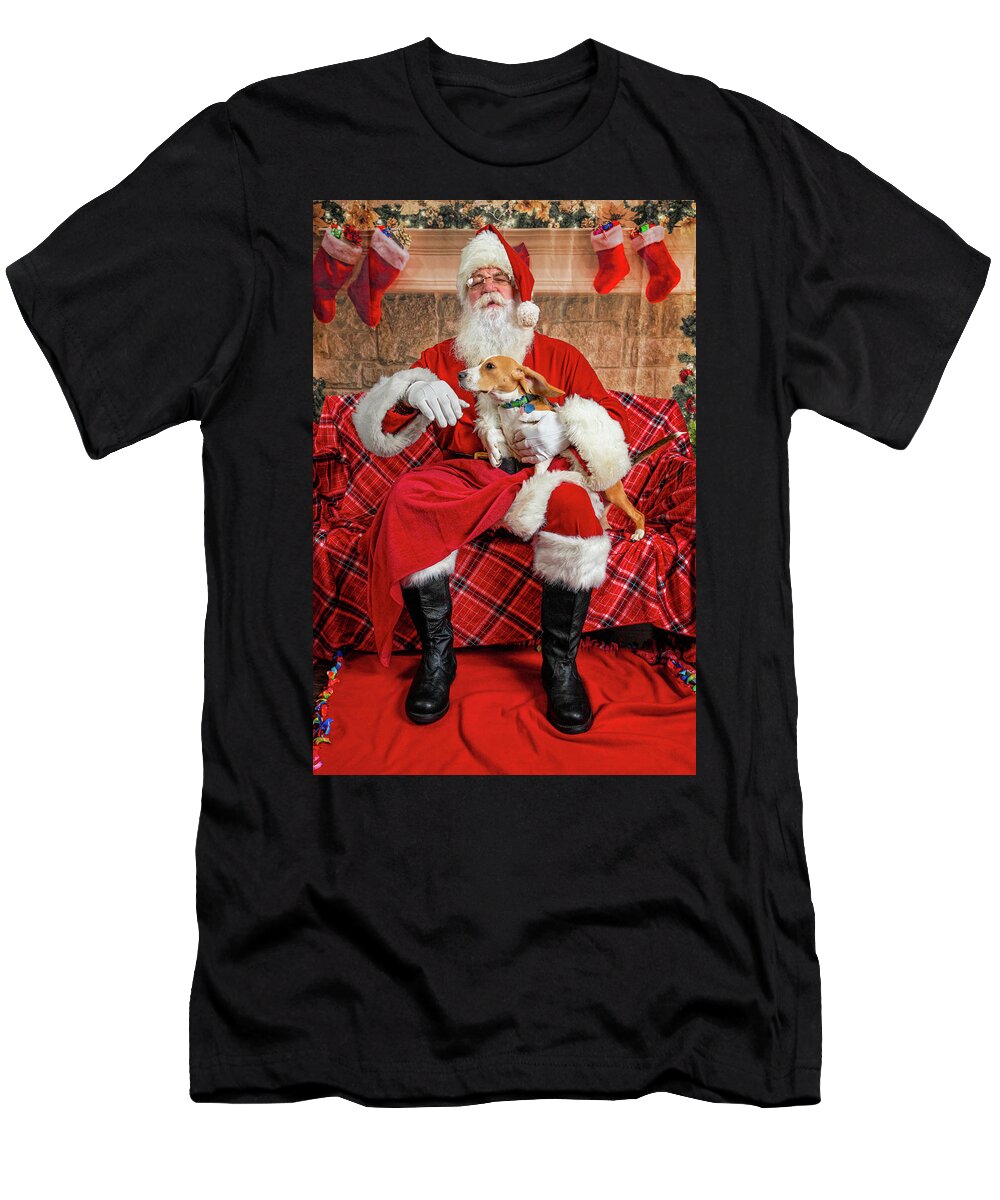 Lucy T-Shirt featuring the photograph Lucy with Santa 1 by Christopher Holmes