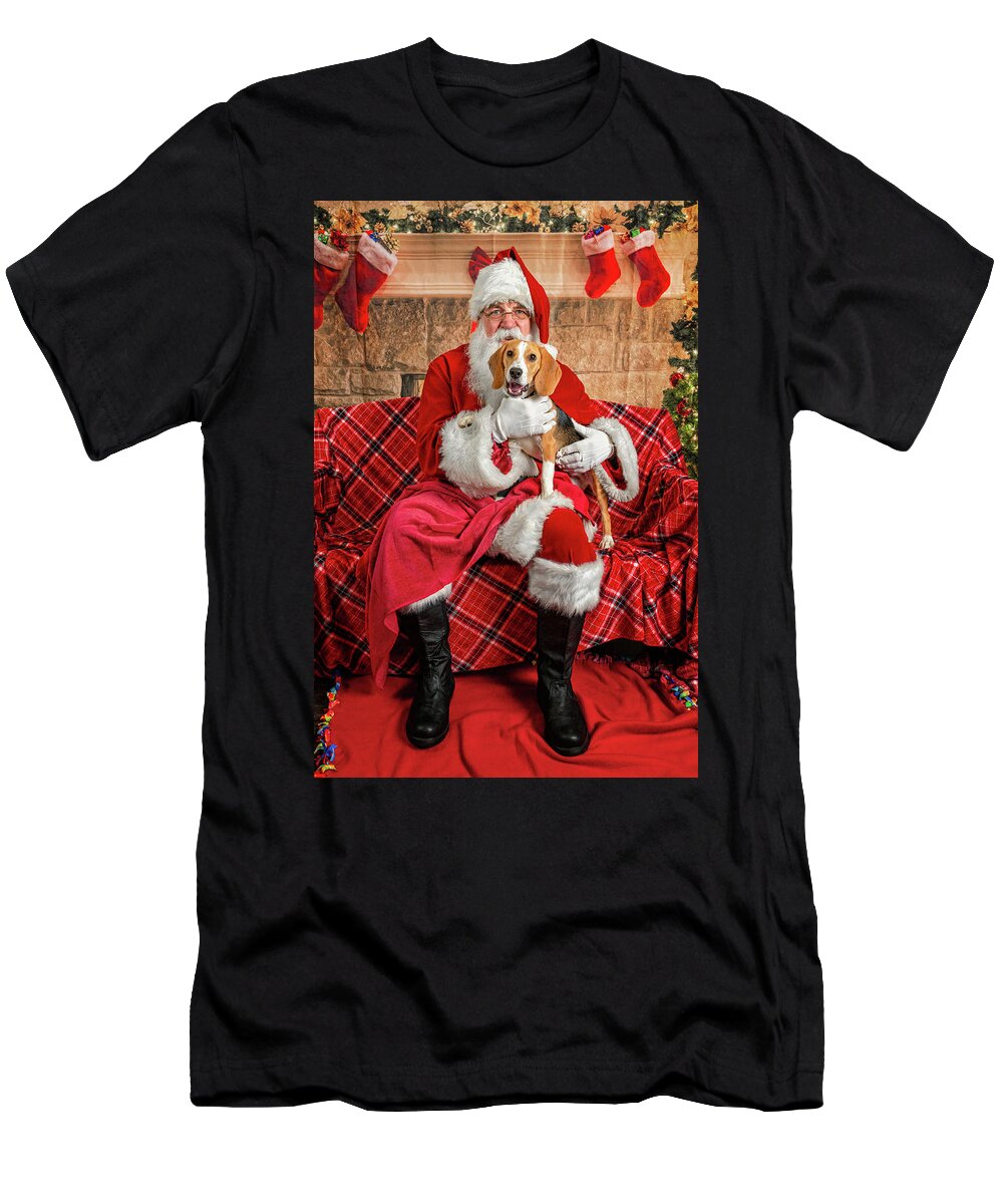 Lucy T-Shirt featuring the photograph Lucy with Santa 2 by Christopher Holmes