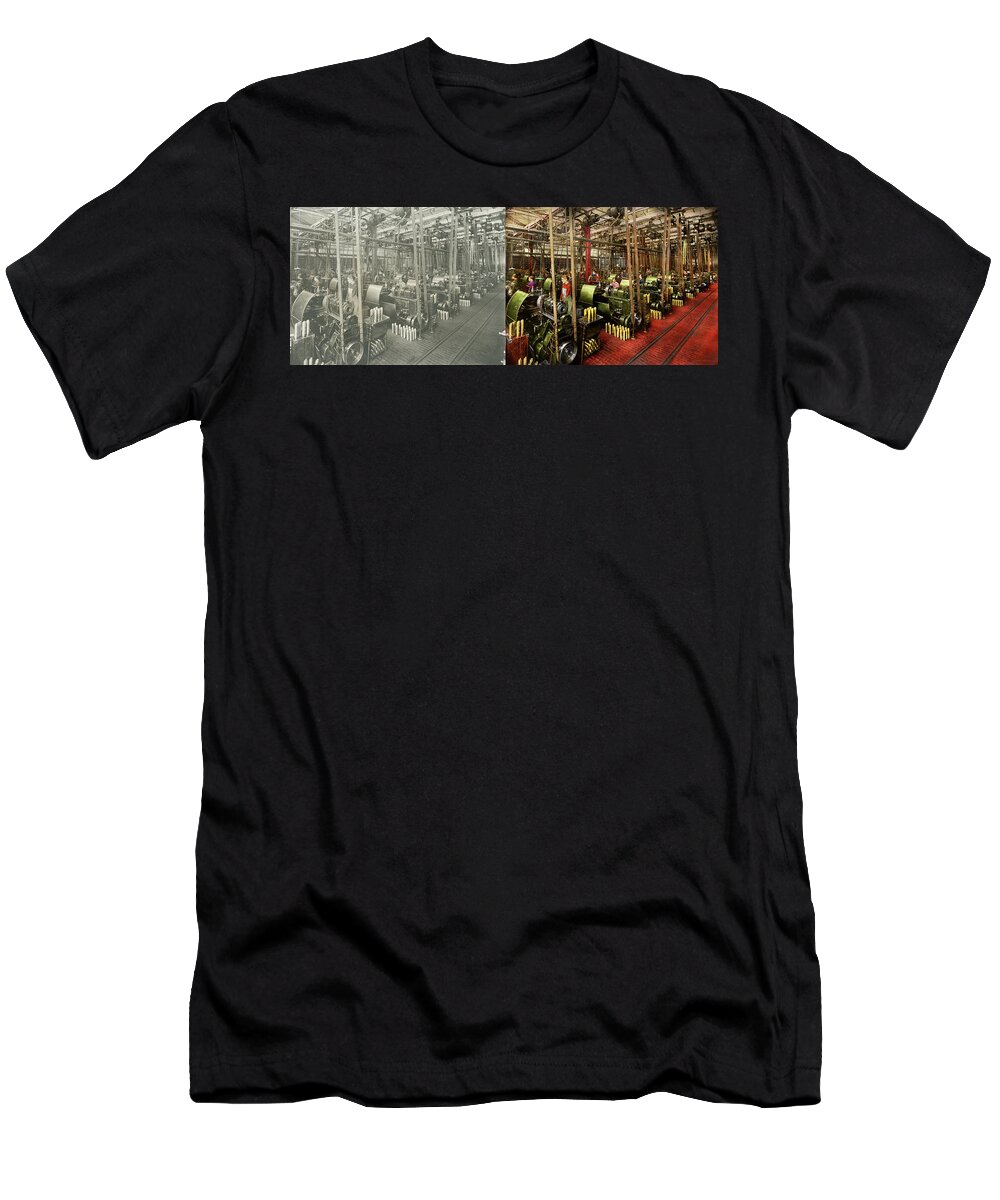 Machinist T-Shirt featuring the photograph Machinist - War - Belts and Bombs 1916 - Side by Side by Mike Savad