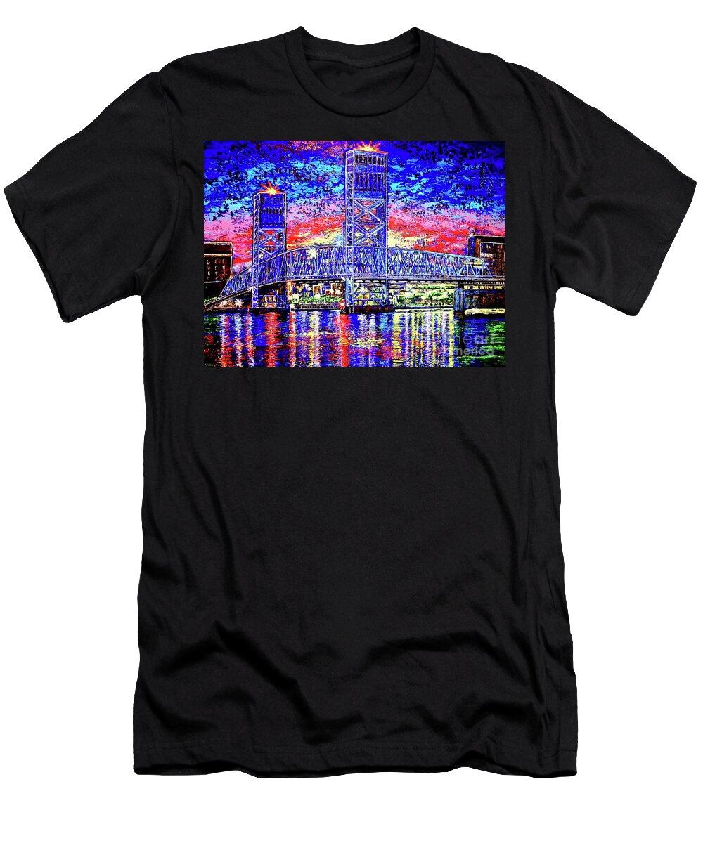 Jacksonville T-Shirt featuring the painting Main St. Bridge by Viktor Lazarev