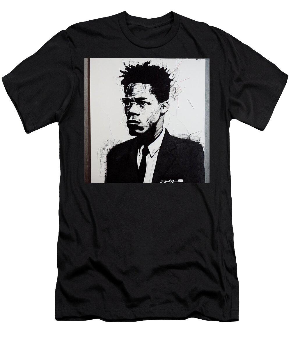 Malcolm X Basquiat Style Décor T-Shirt featuring the painting malcolm X basquiat style e79633b645563 700437 645c9a be56 cafbe0430eb9645563d by Asar Studio by Celestial Images